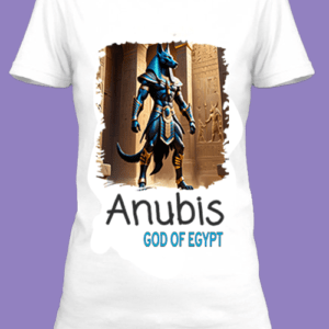 Un t-shirt blanc imprimé avec Illustration du dieu Anubis by netteeshirt.com