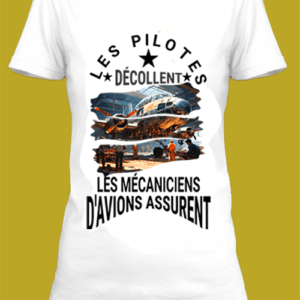 Un t-shirt blanc imprimé avec Des mécaniciens d'avion by netteeshirt.com