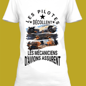 Un t-shirt blanc imprimé avec Des mécaniciens d'avion by netteeshirt.com