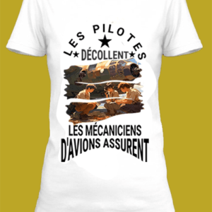 Un t-shirt blanc imprimé avec Des mécaniciens d'avion by netteeshirt.com