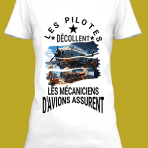 Un t-shirt blanc imprimé avec Des mécaniciens d'avion by netteeshirt.com