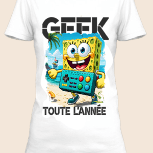 Un t-shirt blanc imprimé avec un personnage rétro geekl by netteeshirt.com