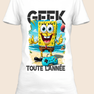 Un t-shirt blanc imprimé avec un personnage rétro geekl by netteeshirt.com