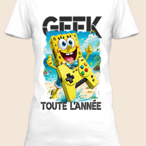 Un t-shirt blanc imprimé avec un personnage rétro geekl by netteeshirt.com