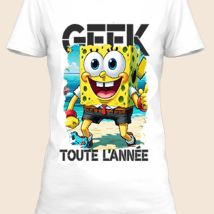 Un t-shirt blanc imprimé avec un personnage rétro geekl by netteeshirt.com