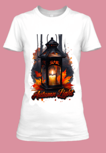 n t-shirt blanc imprimé avec Une lampe qui éclaire l'automne by netteeshirt.com