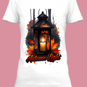 n t-shirt blanc imprimé avec Une lampe qui éclaire l'automne by netteeshirt.com