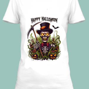 n t-shirt blanc imprimé avec Des illustrations d'Halloween by netteeshirt.com