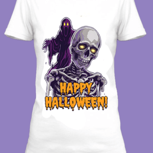 n t-shirt blanc imprimé avec Des illustrations d'Halloween by netteeshirt.com