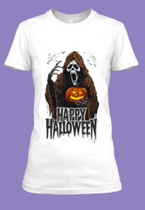 n t-shirt blanc imprimé avec Des illustrations d'Halloween by netteeshirt.com