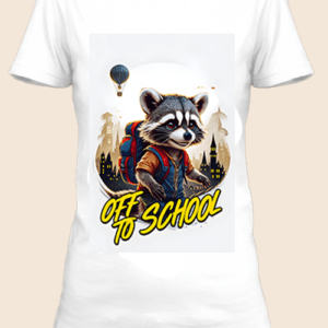 n t-shirt blanc imprimé avec Un raton laveur avec un sac d'école by netteeshirt.com