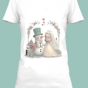 Ce t-shirt blanc met en valeur Un motif adorable et unique où deux bonhommes de neige