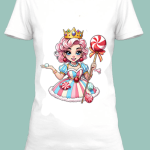 T-shirt blanc avec une princesse des bonbons.