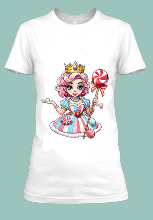 T-shirt blanc avec une princesse des bonbons.