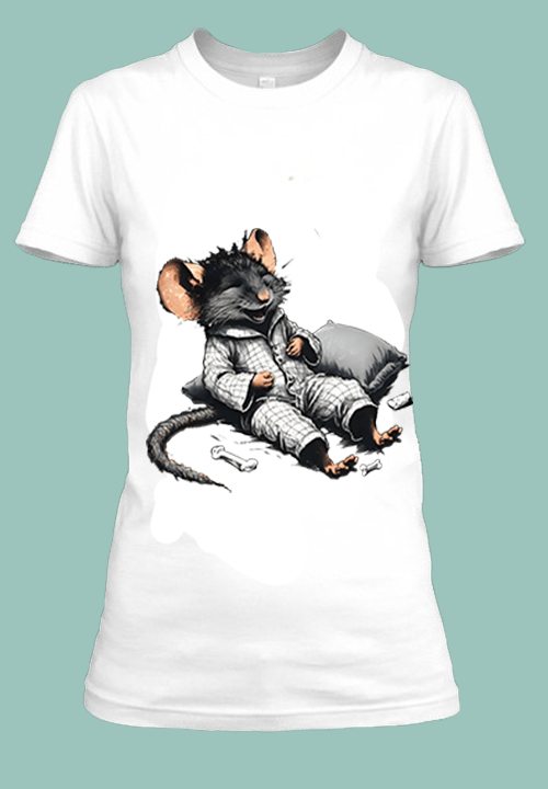 T-shirt blanc avec une souris en pyjama.