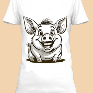 Un t-shirt drôle avec un cochon souriant.