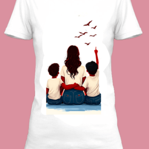 T-shirt émouvant avec un design de famille et d'oiseaux.