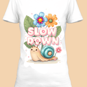 Un t-shirt relaxant avec un escargot et des fleurs.