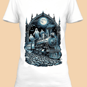 Un t-shirt mystérieux avec un train fantôme.