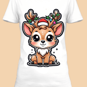 Un t-shirt festif avec un renne de Noël.