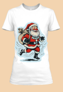 Un t-shirt festif avec le Père Noël en pleine course.