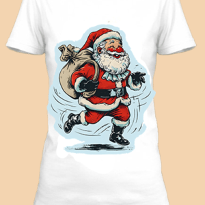 Un t-shirt festif avec le Père Noël en pleine course.