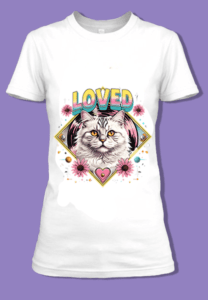 T-shirt élégant avec un chat entouré de fleurs.