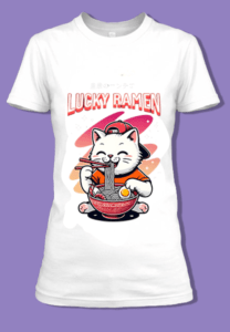 T-shirt amusant avec un chat mangeant du ramen.