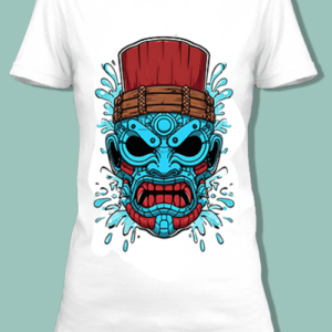 T-shirt avec un masque tiki crachant de l'eau