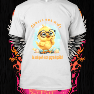 Design ludique et festif avec un poussin portant des lunettes, entouré d'œufs colorés, parfait pour célébrer la joie des chasses aux œufs.