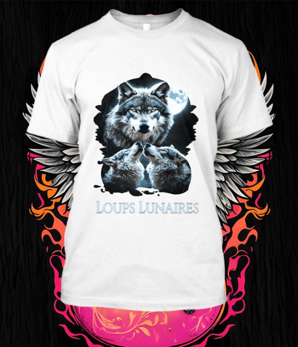 Loups hurlant à la lune pour un style mystique et sauvage. Exprimez votre côté sauvage avec élégance et mystère.