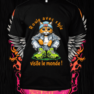 Un chat cool en rollers verts, prêt pour l'aventure. Parfait pour les amoureux des animaux et du fun.