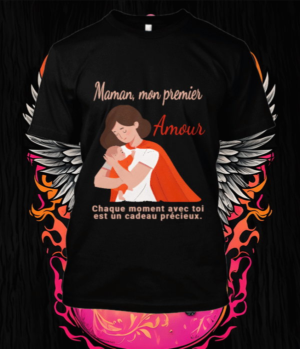 Ce design tendre capture l'essence de l'amour maternel, avec une mère tenant son enfant dans une étreinte chaleureuse et aimante.