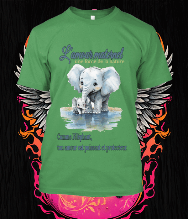 Un design élégant mettant en scène un éléphant et son petit, symbolisant la force et la douceur de l'amour maternel.