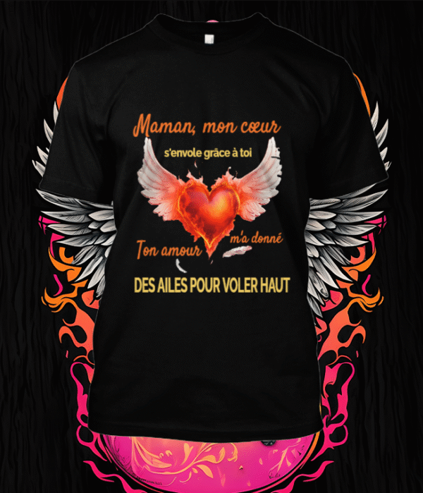 Un design inspirant avec un cœur ailé, symbolisant l'amour maternel qui élève et inspire les enfants à s'envoler.