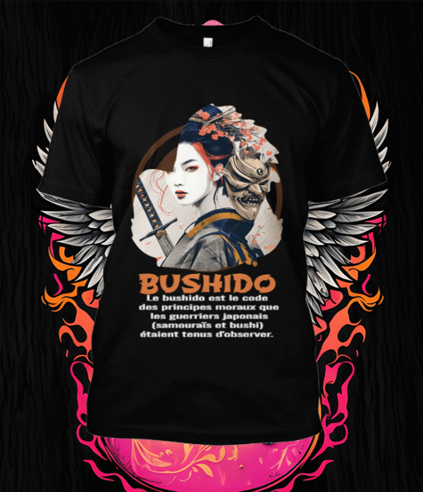 Un design inspirant avec une femme samouraï, symbolisant l'honneur, la discipline et la force intérieure, idéal pour les passionnés d'arts martiaux et de culture japonaise.