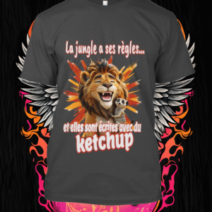 Plongez dans l'univers sauvage de la jungle avec ce design captivant. Le roi lion trône majestueusement, symbolisant la force et la sagesse.