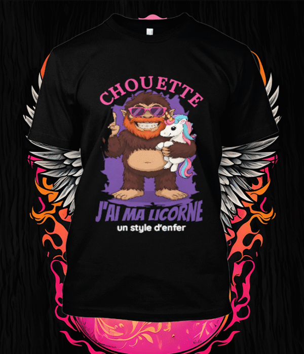 l’alliance improbable d’un yéti stylé et d’une licorne magique dans un design tendre et amusant.