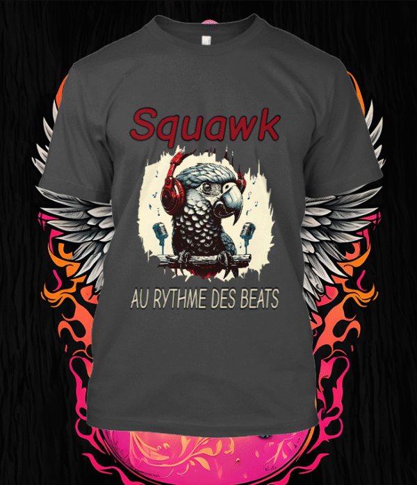 Une illustration dynamique d’un perroquet stylé, casqué de rouge et mixant la musique avec passion. Ce design expressif apporte une touche urbaine et colorée à votre collection de streetwear.