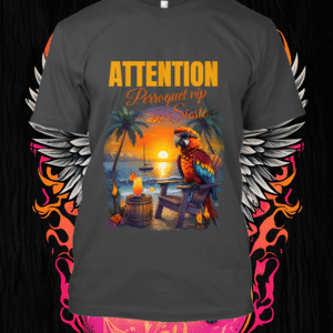 Plongez dans un coucher de soleil tropical vibrant avec notre design « Crépuscule Tropical » : un perroquet coloré, cocktails exotiques et ambiance paradisiaque.