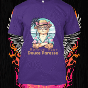 Adoptez l’état d’esprit « vacances permanentes » avec ce chat cool en chemise hawaïenne. Un visuel frais et décontracté qui appelle à l’évasion.