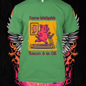 Donnez du peps à votre garde-robe avec ce cochon sportif sur tapis roulant. Un design ludique, énergique et plein d’humour pour tous les passionnés de bacon et de sport.