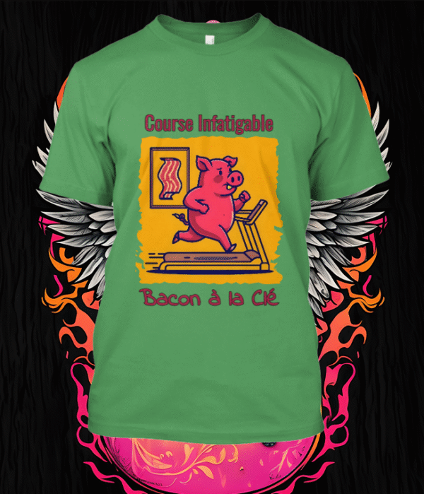 Donnez du peps à votre garde-robe avec ce cochon sportif sur tapis roulant. Un design ludique, énergique et plein d’humour pour tous les passionnés de bacon et de sport.