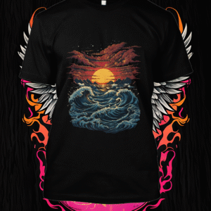 Coucher de soleil sauvage au-dessus des vagues