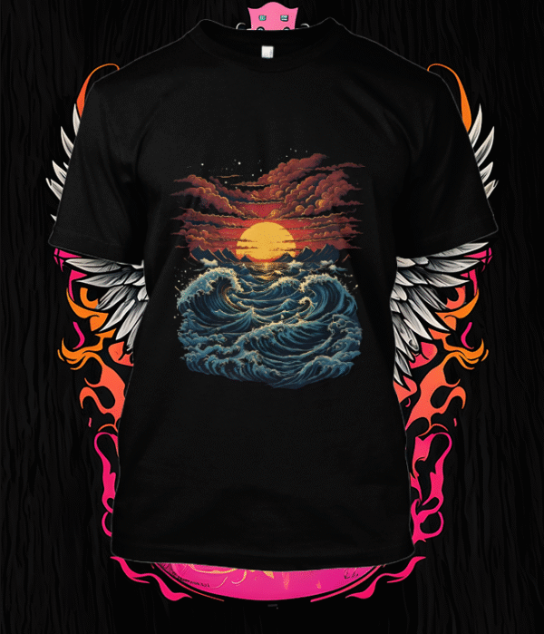 Coucher de soleil sauvage au-dessus des vagues