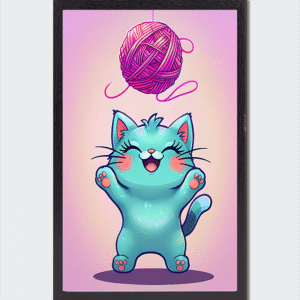 cadre photo Chat bleu et pelote suspendue
