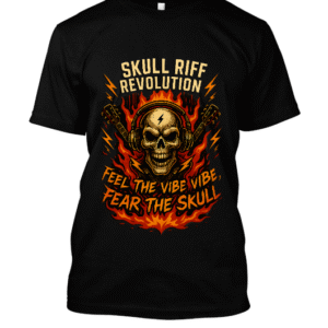 t-shirt-design – Crâne électrique flammes et riff