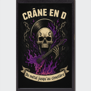 Cadre photo Crâne diabolique flammes violettes métal