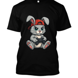 t-shirt-design – Lapin gamer concentré