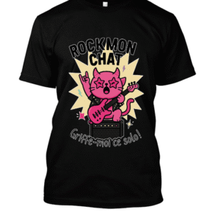 t-shirt-design – Chat rose possédé par le rock